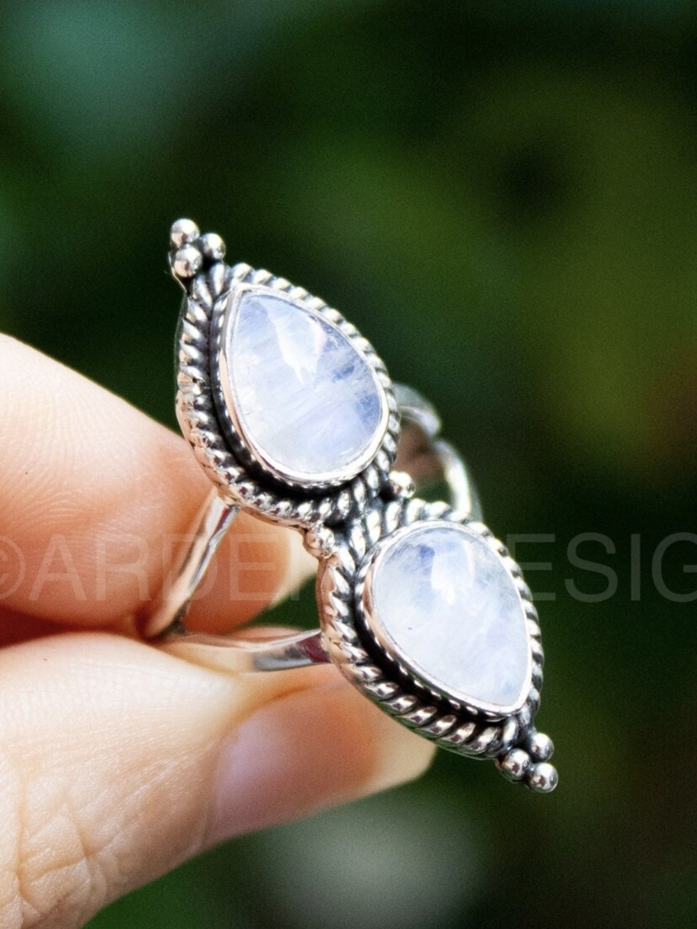 Sterling Silver Double Teardrop Moonstone Ring NWOT SIZE 7